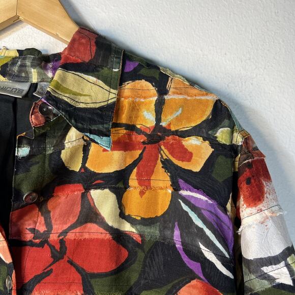 Chico's 2 chicos large Multicolor Art layered jacket Button Up Silk linen shirt - Picture 2 of 9